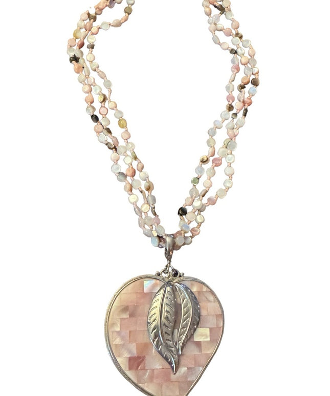 Vintage Sajen Inlaid Mother Of Pearl LARGE statement Heart Necklace 925 Silver