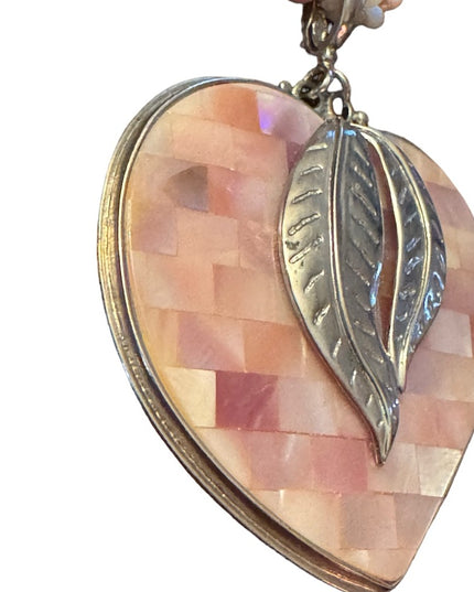 Vintage Sajen Inlaid Mother Of Pearl LARGE statement Heart Necklace 925 Silver