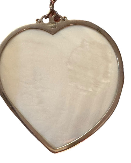 Vintage Sajen Inlaid Mother Of Pearl LARGE statement Heart Necklace 925 Silver