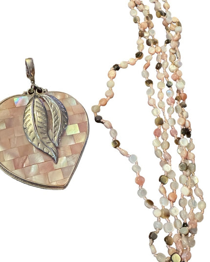 Vintage Sajen Inlaid Mother Of Pearl LARGE statement Heart Necklace 925 Silver