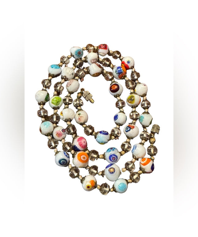 Murano milk Glass 26” inch  Necklace.hand blown glass from Italy Vintage