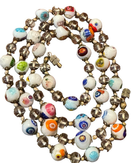 Murano milk Glass 26” inch  Necklace.hand blown glass from Italy Vintage
