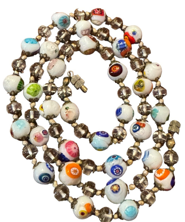 Murano milk Glass 26” inch  Necklace.hand blown glass from Italy Vintage
