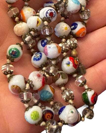 Murano milk Glass 26” inch  Necklace.hand blown glass from Italy Vintage