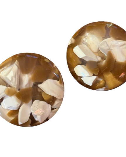 Vintage Retro Italy clear lucite plastic encased white caramel  clip earrings