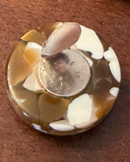 Vintage Retro Italy clear lucite plastic encased white caramel  clip earrings