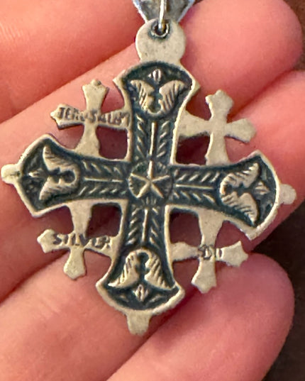 Antique Vintage Jerusalem Cross Sterling .900 Pendant crusaders Israel
