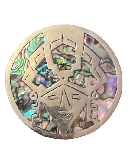 Taxco Abalone Sterling Warrior Pendant Brooch Pin  Alpaca Mexico Mexican Kachina