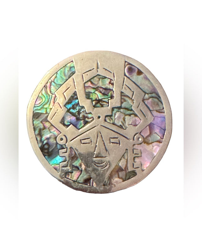 Taxco Abalone Sterling Warrior Pendant Brooch Pin  Alpaca Mexico Mexican Kachina
