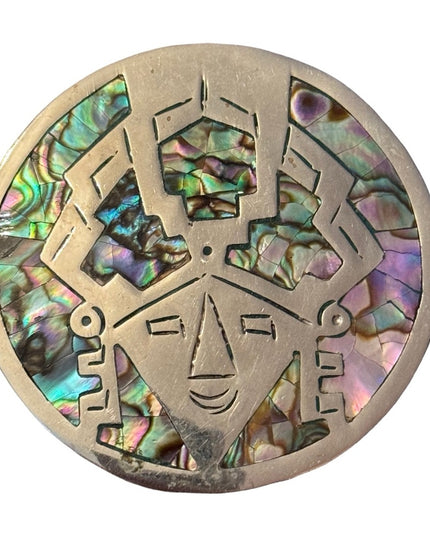 Taxco Abalone Sterling Warrior Pendant Brooch Pin  Alpaca Mexico Mexican Kachina