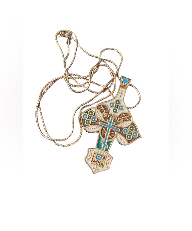 Vintage Heritage Museum Replica orthodox cross pendant necklace Russian Trifari