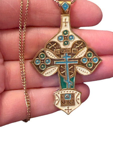 Vintage Heritage Museum Replica orthodox cross pendant necklace Russian Trifari