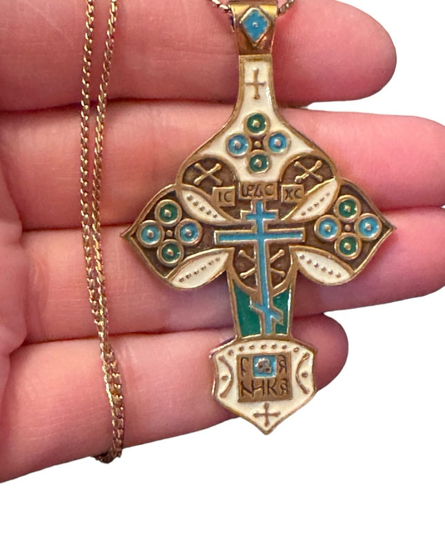 Vintage Heritage Museum Replica orthodox cross pendant necklace Russian Trifari