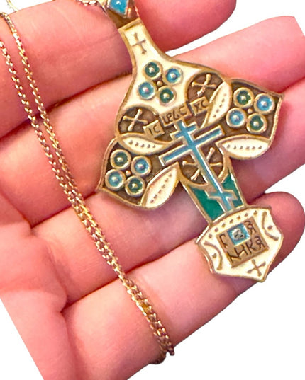 Vintage Heritage Museum Replica orthodox cross pendant necklace Russian Trifari