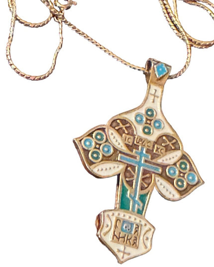 Vintage Heritage Museum Replica orthodox cross pendant necklace Russian Trifari