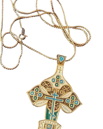 Vintage Heritage Museum Replica orthodox cross pendant necklace Russian Trifari