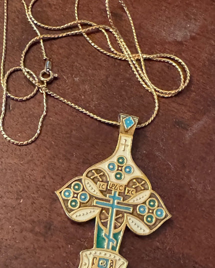 Vintage Heritage Museum Replica orthodox cross pendant necklace Russian Trifari