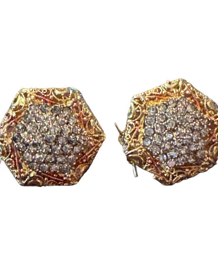 Vintage gold finish glam chunky crystal disk earrings