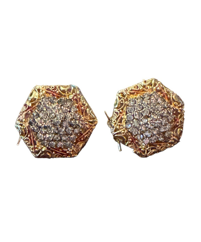 Vintage gold finish glam chunky crystal disk earrings