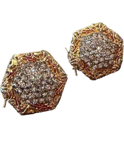Vintage gold finish glam chunky crystal disk earrings
