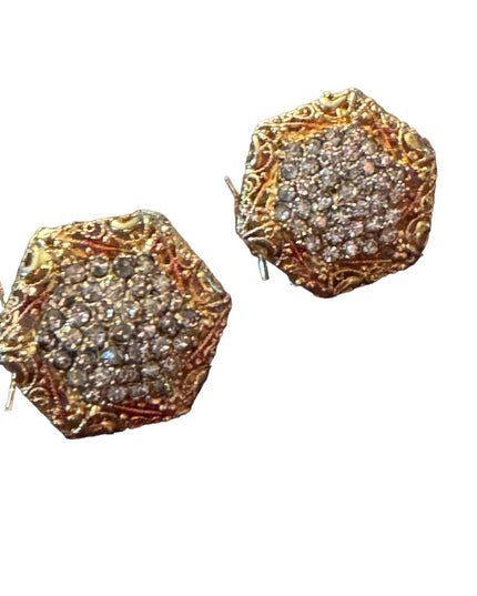 Vintage gold finish glam chunky crystal disk earrings
