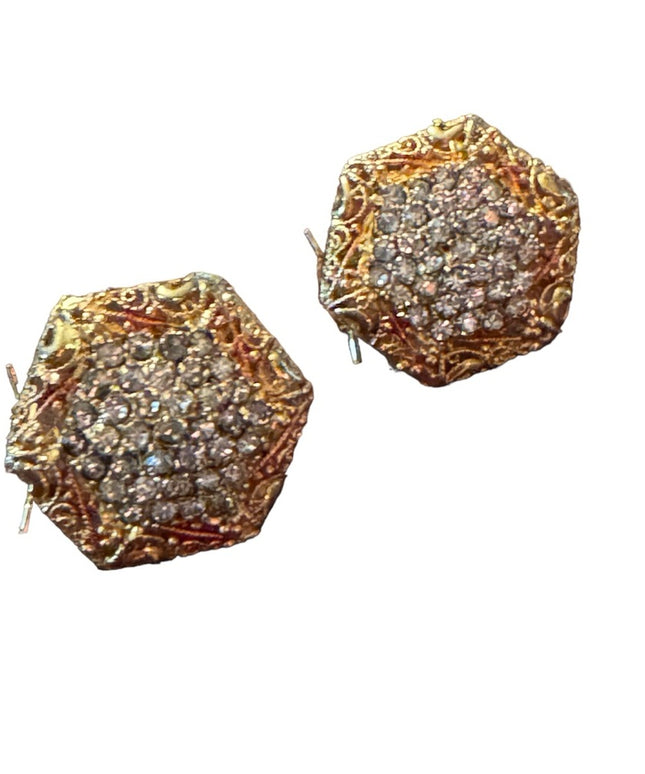 Vintage gold finish glam chunky crystal disk earrings
