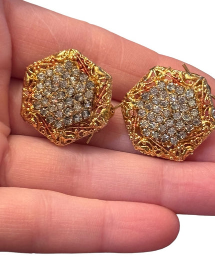 Vintage gold finish glam chunky crystal disk earrings