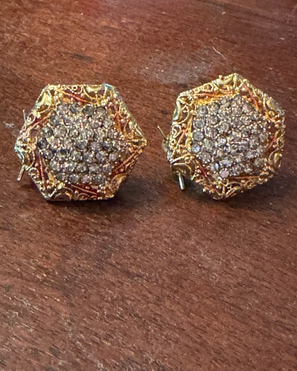 Vintage gold finish glam chunky crystal disk earrings