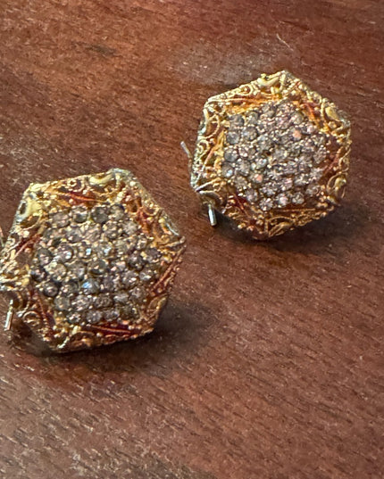 Vintage gold finish glam chunky crystal disk earrings