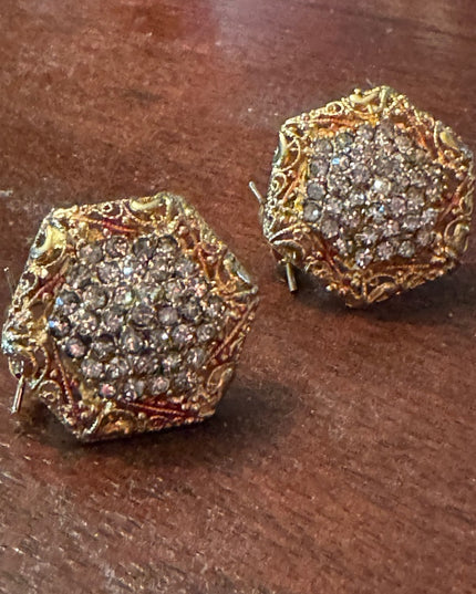 Vintage gold finish glam chunky crystal disk earrings