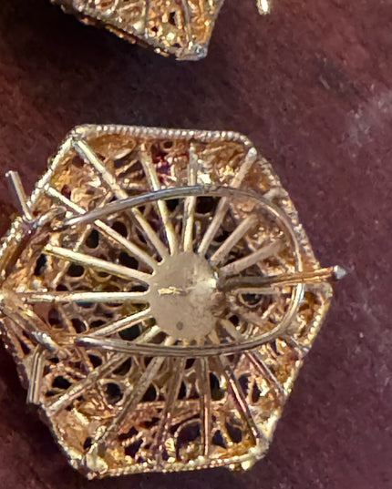 Vintage gold finish glam chunky crystal disk earrings