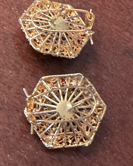 Vintage gold finish glam chunky crystal disk earrings