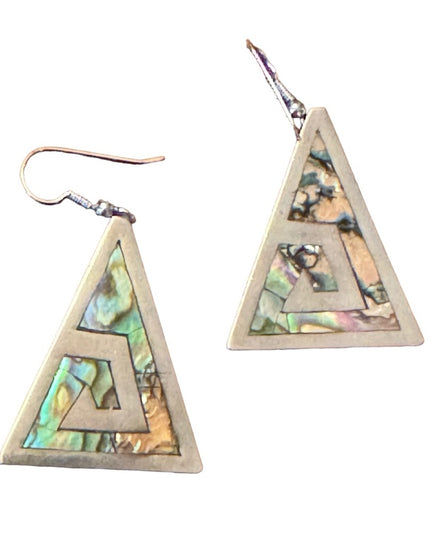 Vintage sterling silver 935 Narvez Mexico Triangle abalone drop dangle earrings
