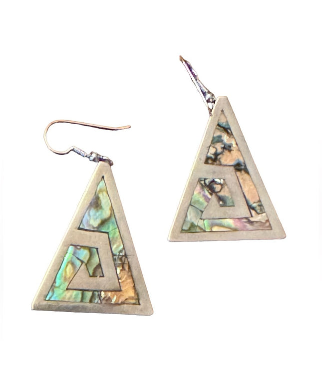 Vintage sterling silver 935 Narvez Mexico Triangle abalone drop dangle earrings