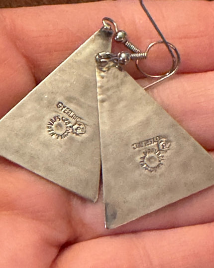 Vintage sterling silver 935 Narvez Mexico Triangle abalone drop dangle earrings