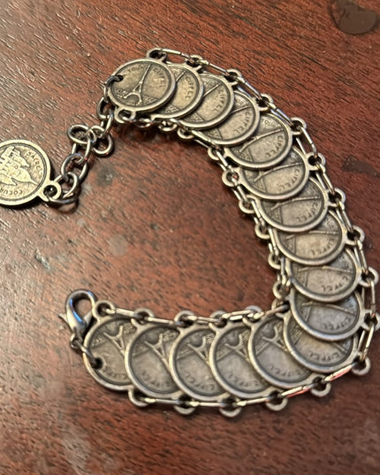 Vintage silver Paris France Tourist faux coin link bracelet