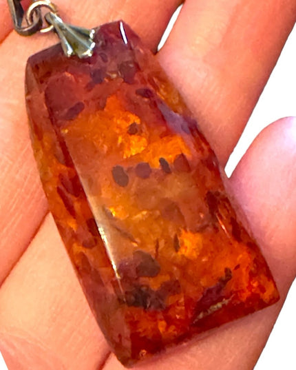 Antique 835 Gold  Real Amber large necklace pendant