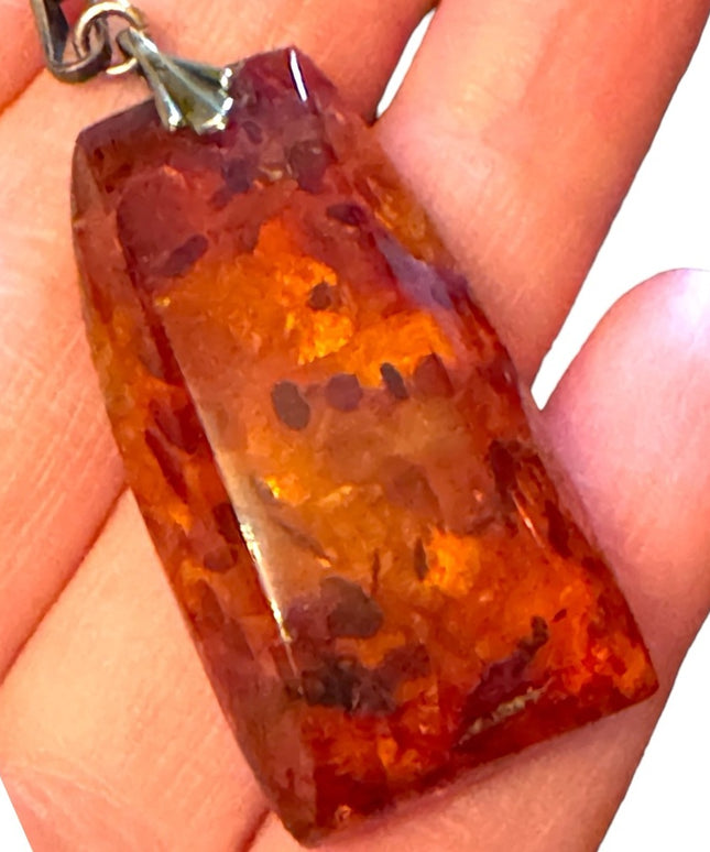 Antique 835 Gold  Real Amber large necklace pendant