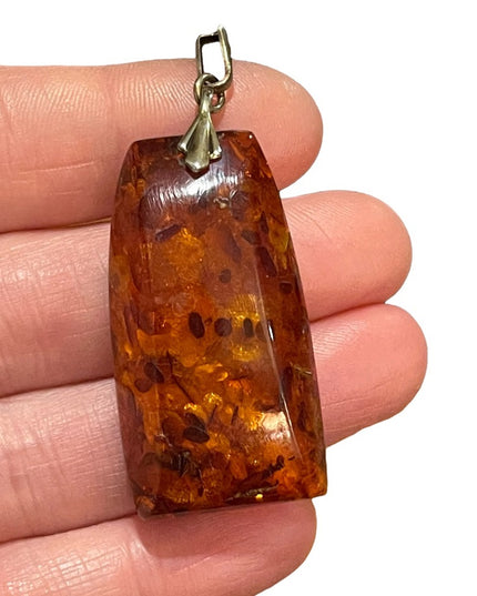 Antique 835 Gold  Real Amber large necklace pendant
