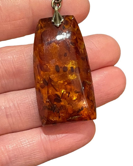 Antique 835 Gold  Real Amber large necklace pendant