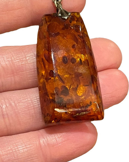 Antique 835 Gold  Real Amber large necklace pendant