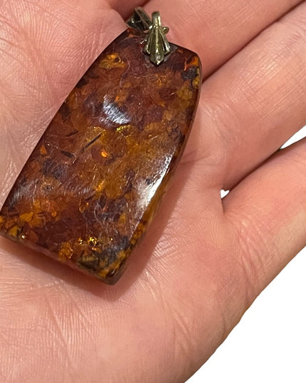 Antique 835 Gold  Real Amber large necklace pendant