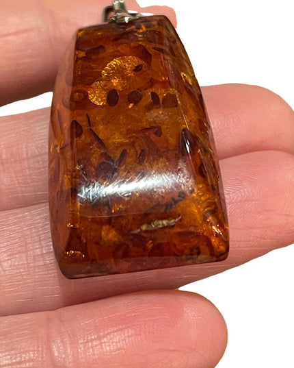 Antique 835 Gold  Real Amber large necklace pendant