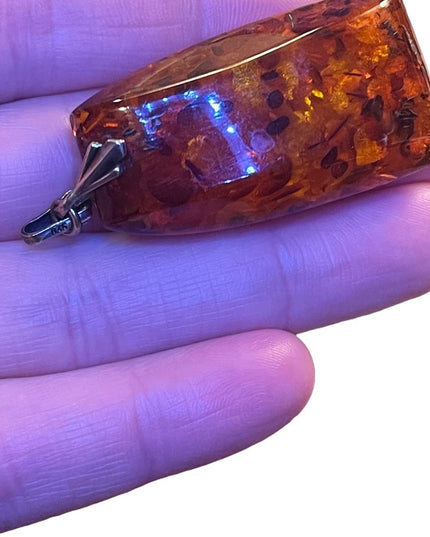 Antique 835 Gold  Real Amber large necklace pendant