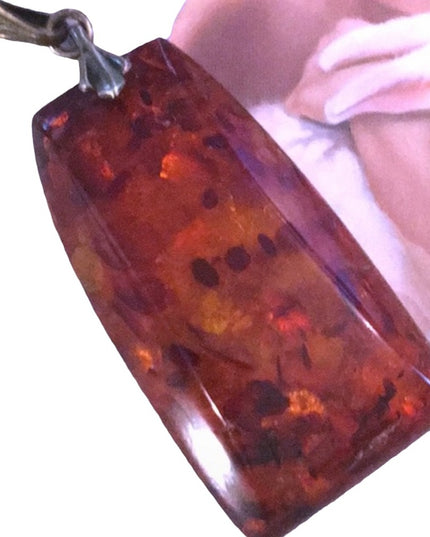 Antique 835 Gold  Real Amber large necklace pendant