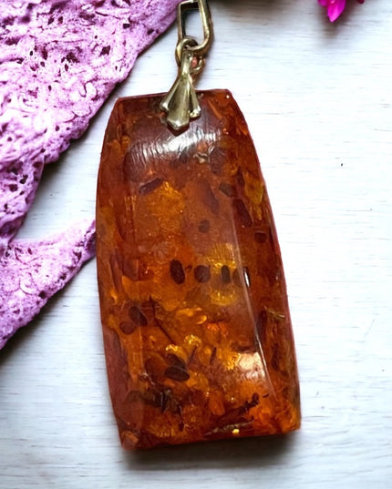 Antique 835 Gold  Real Amber large necklace pendant