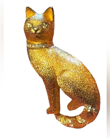 - Vintage Gold plated Crystal Christian Dior Rare Cat kitty brooch