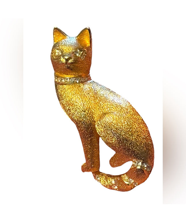 - Vintage Gold plated Crystal Christian Dior Rare Cat kitty brooch