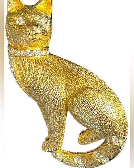 - Vintage Gold plated Crystal Christian Dior Rare Cat kitty brooch