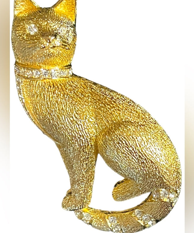 - Vintage Gold plated Crystal Christian Dior Rare Cat kitty brooch